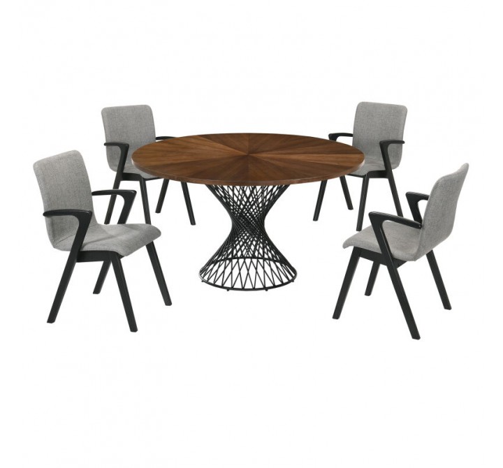 Armen Living Cirque and Varde 5 Piece Walnut Round Dining Set