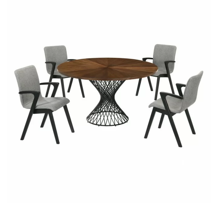 Armen Living Cirque and Varde 5 Piece Walnut Round Dining Set