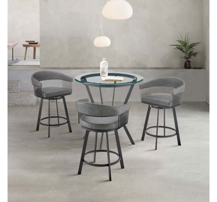 Armen Living Naomi and Chelsea 4-Piece Counter Height Dining Set In Black Metal and Grey Faux Leather  