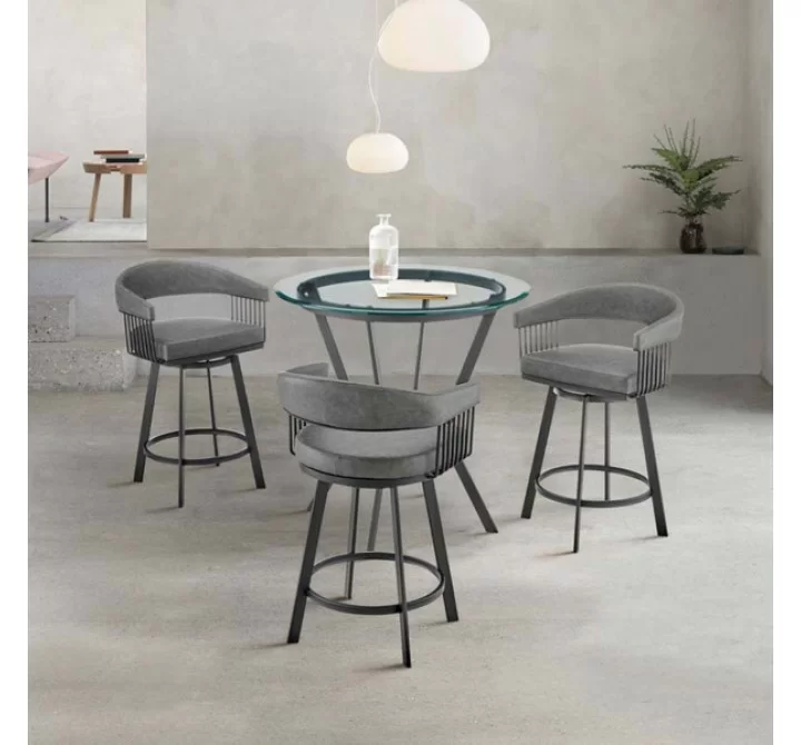 Armen Living Naomi and Chelsea 4-Piece Counter Height Dining Set In Black Metal and Grey Faux Leather  