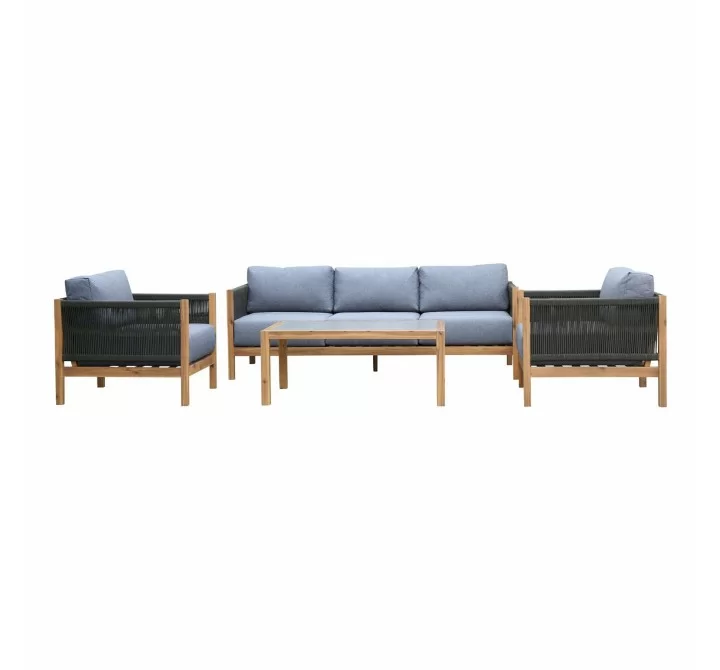 Sienna 4 Piece Outdoor Patio Acacia Wood Sofa Seating Set with Teak Finish - Set
