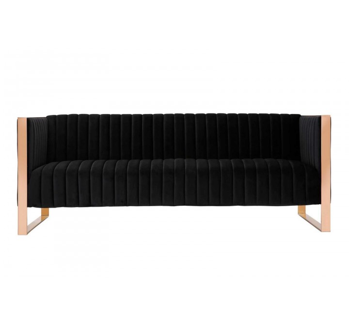 Manhattan Comfort Trillium 3-Piece Black and Gold Sofa and Armchair Set Front