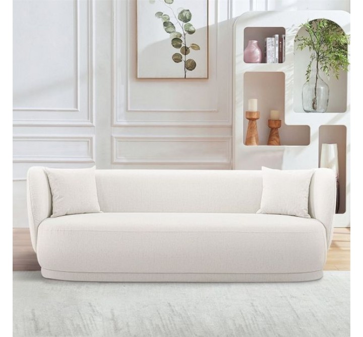 Manhattan Comfort Contemporary Siri Linen Weave 92.52 Sofa with Pillows In Cream