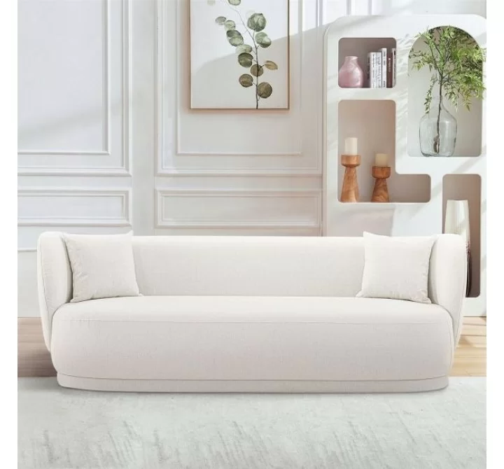 Manhattan Comfort Contemporary Siri Linen Weave 92.52 Sofa with Pillows In Cream