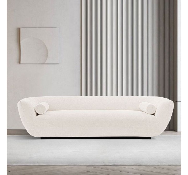 Manhattan Comfort Contemporary Ulka Chenille Sofa with Pillows In Cream