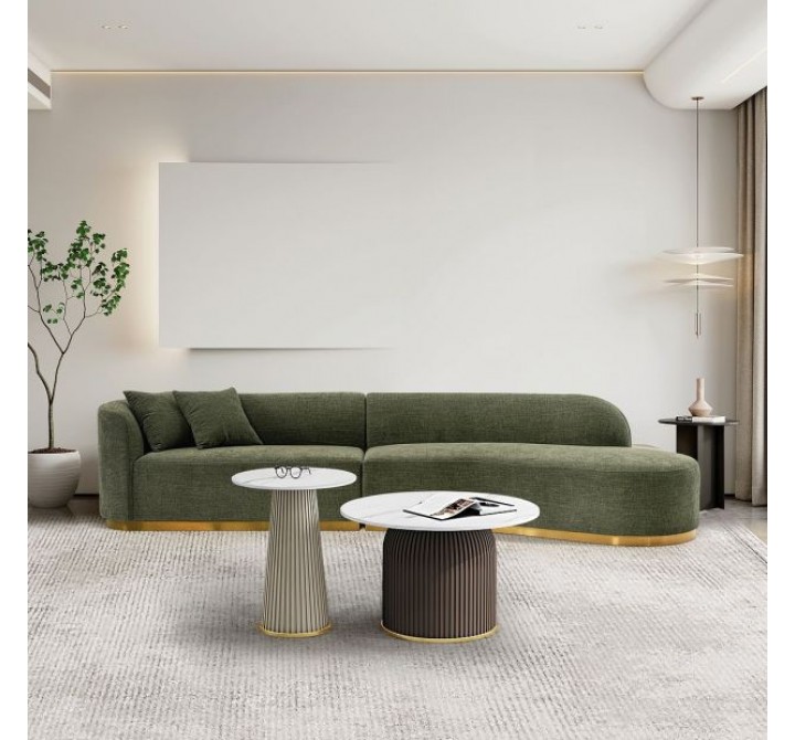 Manhattan Comfort Contemporary Daria Chenille Sofa Sectional with Pillows In Olive Green