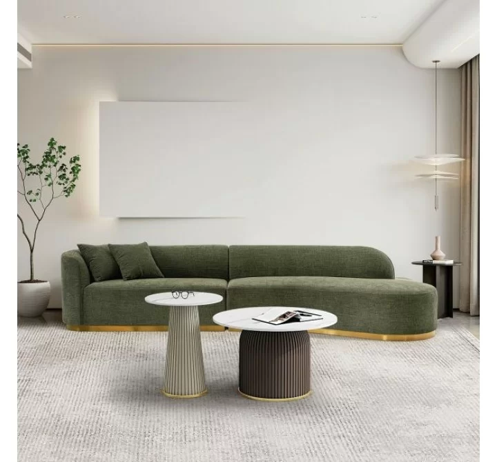 Manhattan Comfort Contemporary Daria Chenille Sofa Sectional with Pillows In Olive Green