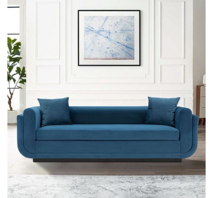 Manhattan Comfort Contemporary Edmonda Velvet Sofa with Pillows In Sapphire Blue
