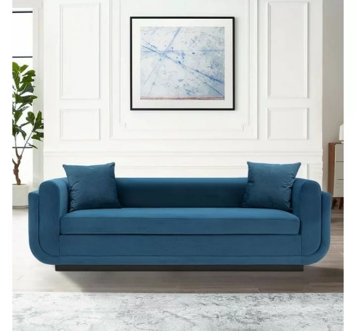 Manhattan Comfort Contemporary Edmonda Velvet Sofa with Pillows In Sapphire Blue