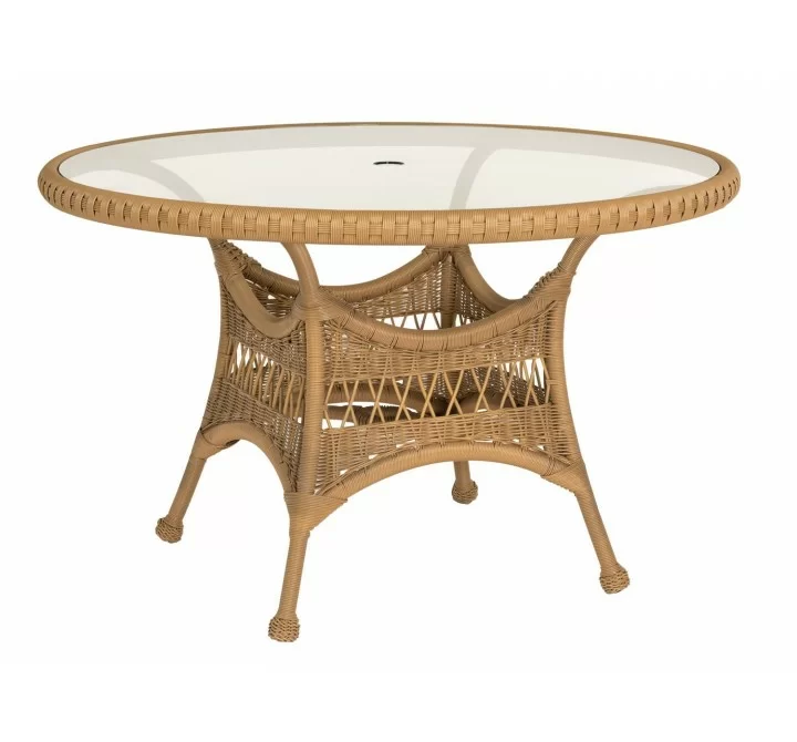 Woodard Sommerwind 48" Round Umbrella Table with Glass Top - Angled