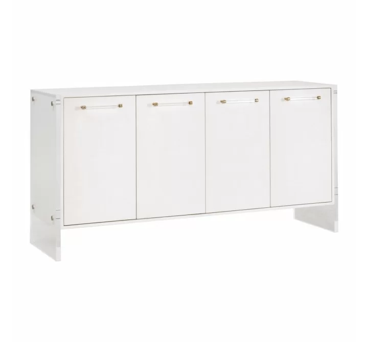 Essentials For Living Sonia Shagreen Media Sideboard - Pearl Shagreen, Lucite, Brushed Brass - Front Side Angle