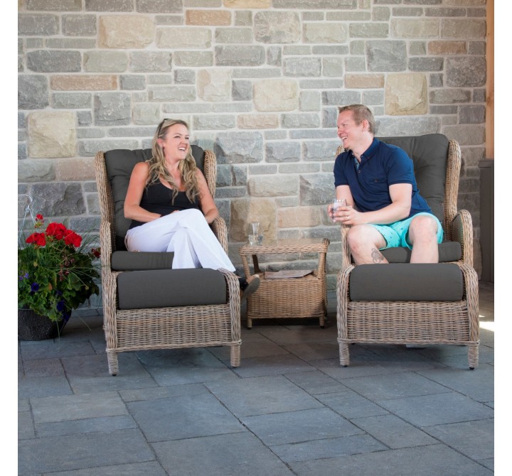 Southampton Rattan Sofa Conversation 5pc Set - Dark Grey Cushion - With People