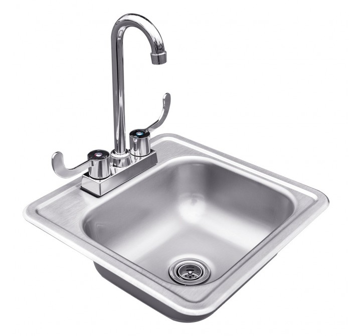 Summerset Grills 15x15" Stainless Steel Drop-in Sink And Hot/Cold Faucet - Top Angled 