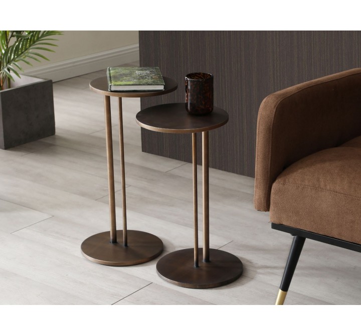 Whiteline Modern Living Nala Large Side Tables in Bronze Metal Top and Base - Lifestyle