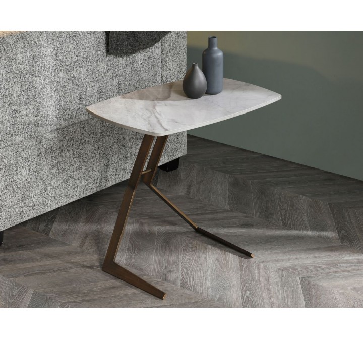 Whiteline Modern Living Katy Side Table With 12mm Grey Ceramic Top In Bronze Brushed Metal Base - Lifestyle