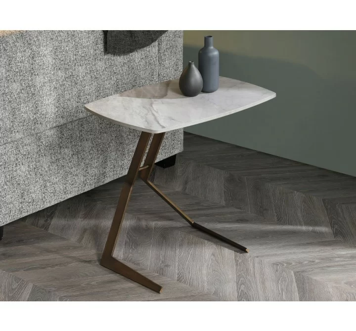Whiteline Modern Living Katy Side Table With 12mm Grey Ceramic Top In Bronze Brushed Metal Base - Lifestyle
