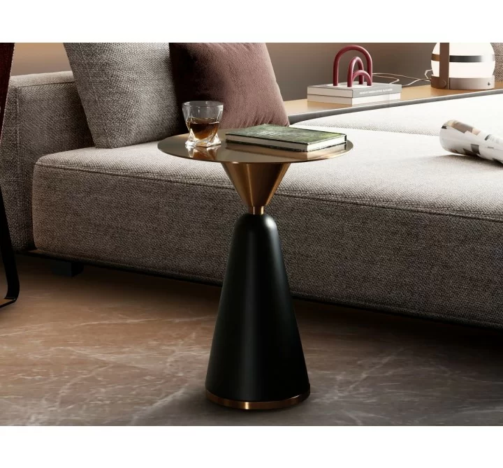 Whiteline Modern Living Zora Side Table In Brushed Stainless-Top - Lifestyle