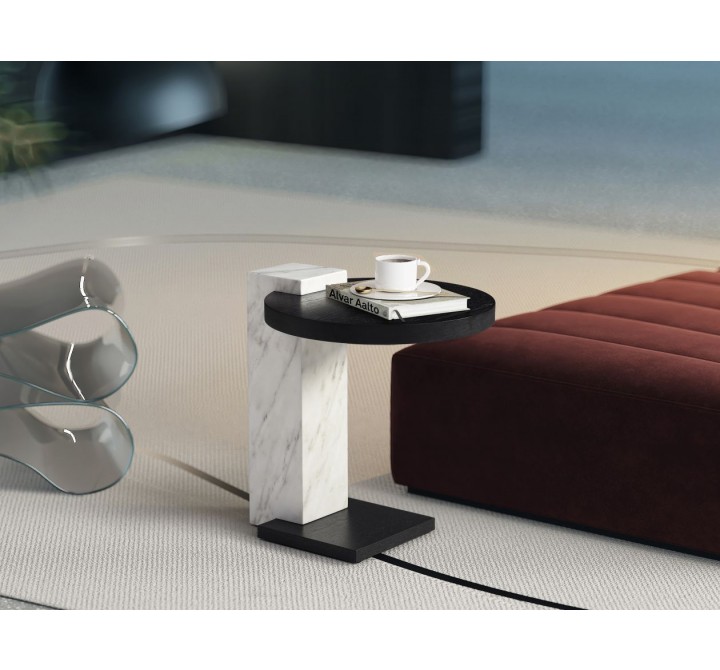 Whiteline Modern Living Mabel Side Table In Glass Top And Brushed Stainless-Steel Base - Lifestyle