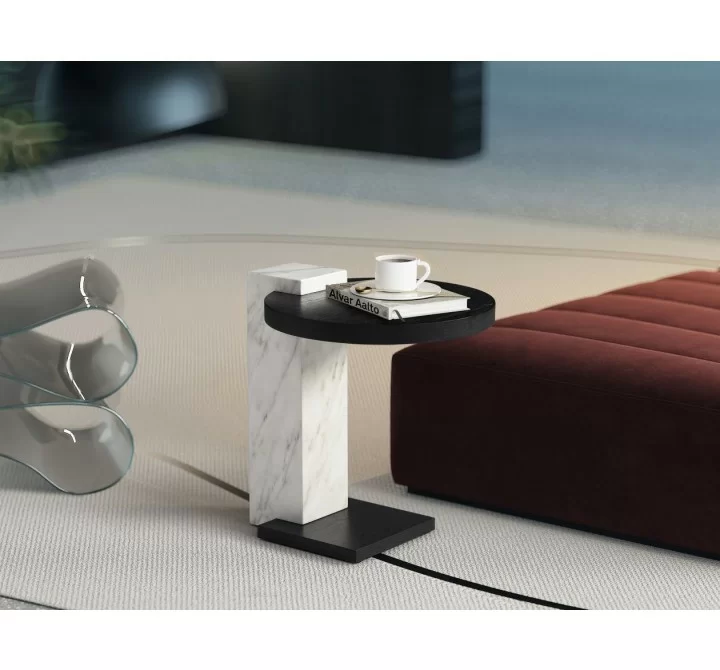 Whiteline Modern Living Mabel Side Table In Glass Top And Brushed Stainless-Steel Base - Lifestyle