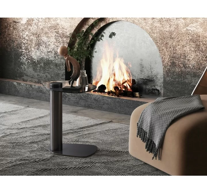 Whiteline Modern Living Lexi Side Table In Top and Base in Oak Smoked Veneer - Lifestyle