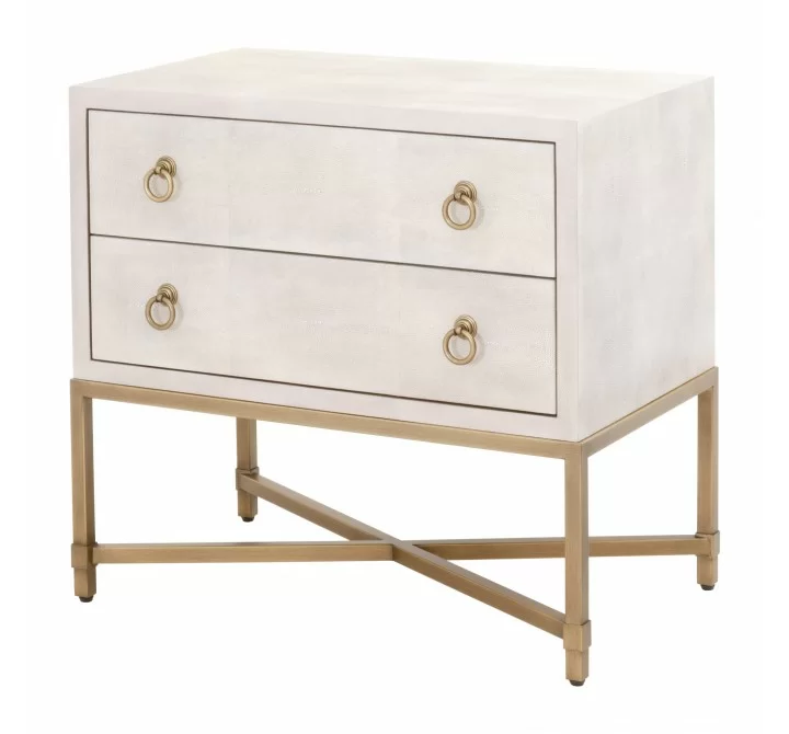 Strand Shagreen 2-Drawer Nightstand in White Shagreen - Front Side Angle
