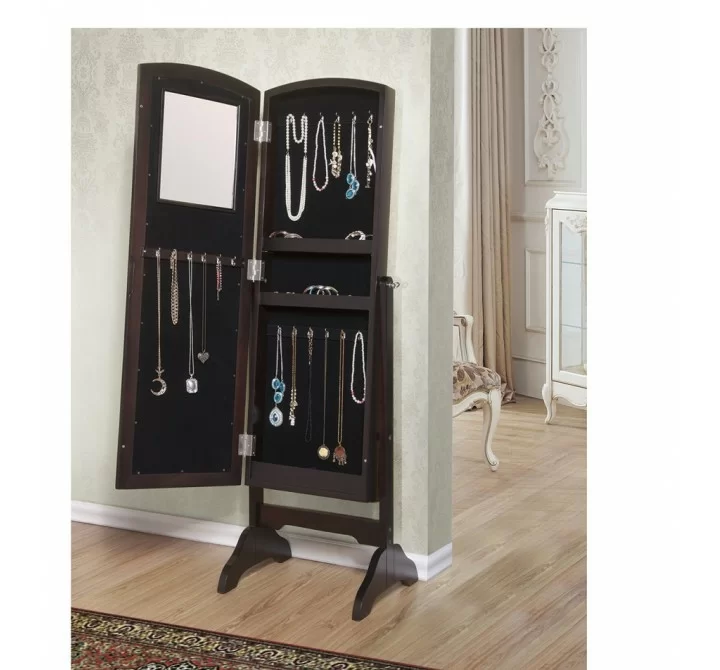 Abby Jewelry Armoire Cheval Mirror - Open