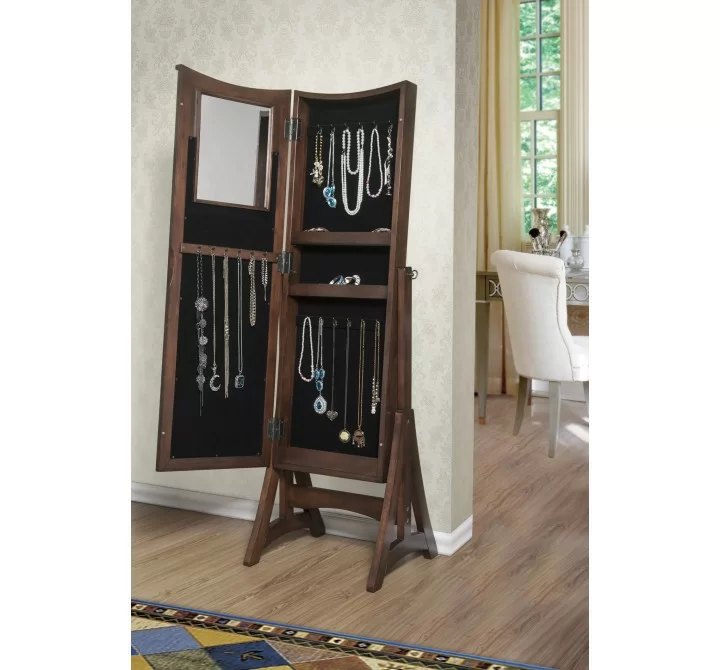 Bedford Classic Long Cheval Mirror Jewelry Cabinet Storage Armoire - Open
