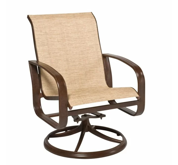 Woodard Cayman Isle Sling Swivel Rocking Dining Armchair - Angled
