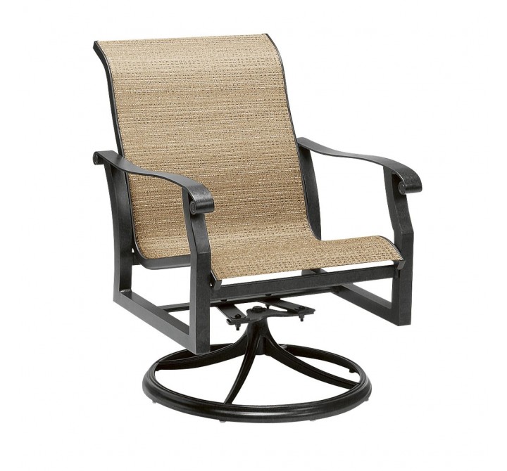 Woodard Cortland Sling Swivel Rocking Dining Arm Chair