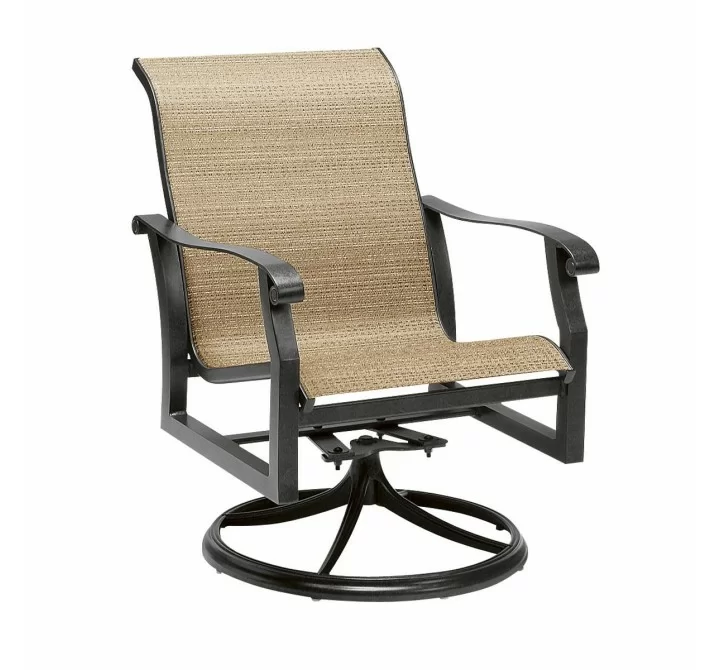 Woodard Cortland Sling Swivel Rocking Dining Arm Chair