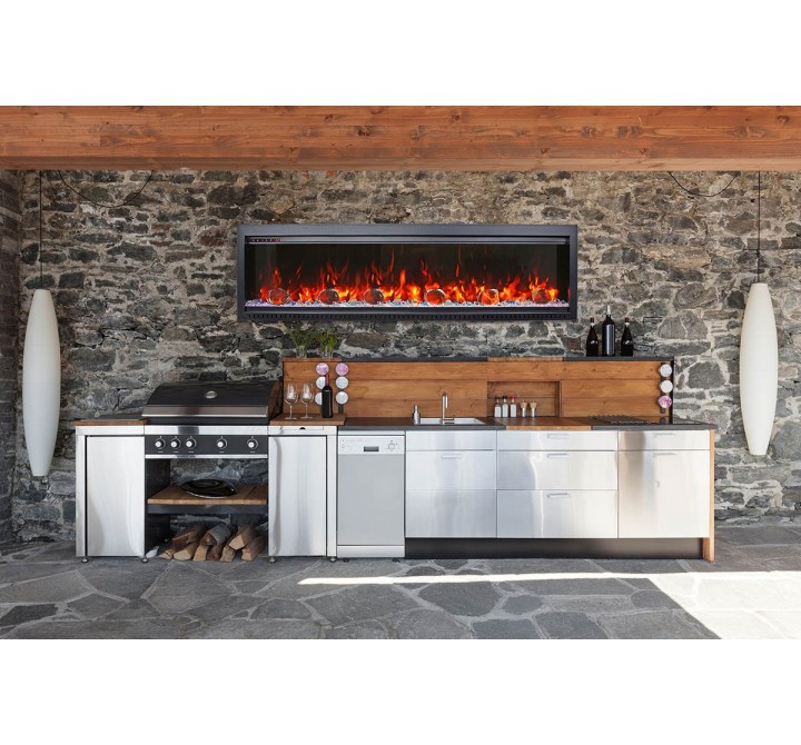 Sierra Flame 50" Clean face Electric Built-in With Log And Glass and Black Steel Surround