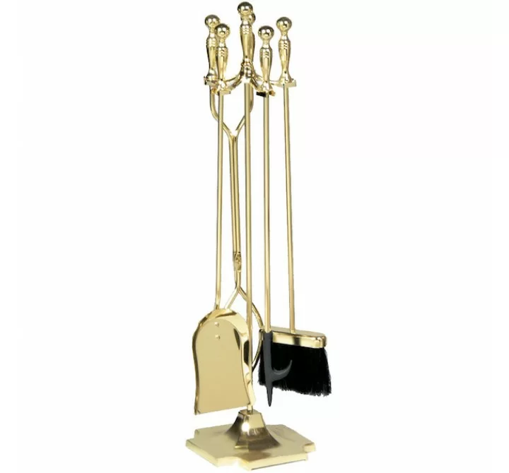 Mr. Bar-B-Q UniFlame® 5 Piece Polished Brass Finish Fireset with Ball Handles