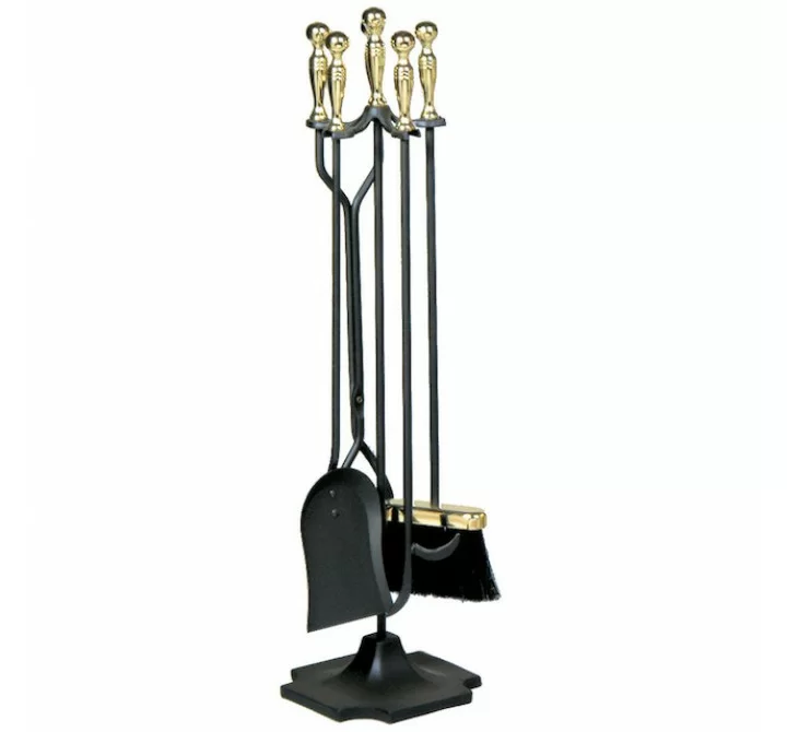 Mr. Bar-B-Q UniFlame® 5 Piece Polished Brass and Black Finish Fireset with Ball Handles