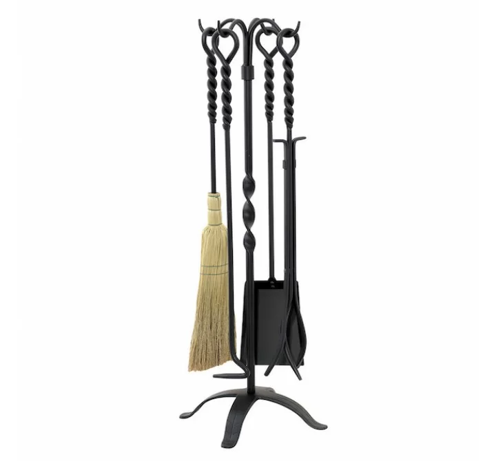 Mr. Bar-B-Q UniFlame® 5 Piece Twist Black Wrought Iron Fireset