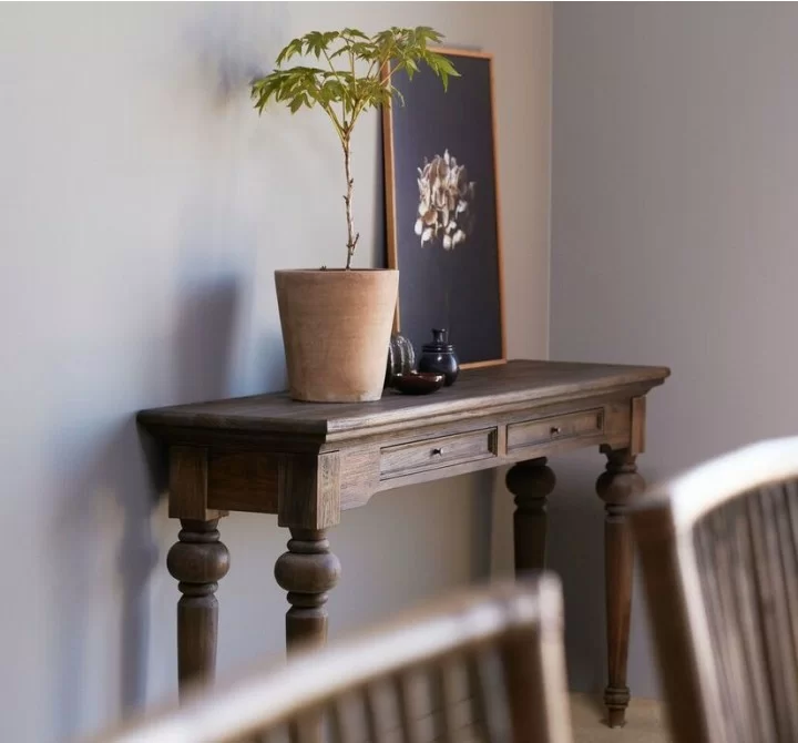 Solid Teak Console Table - Angled View