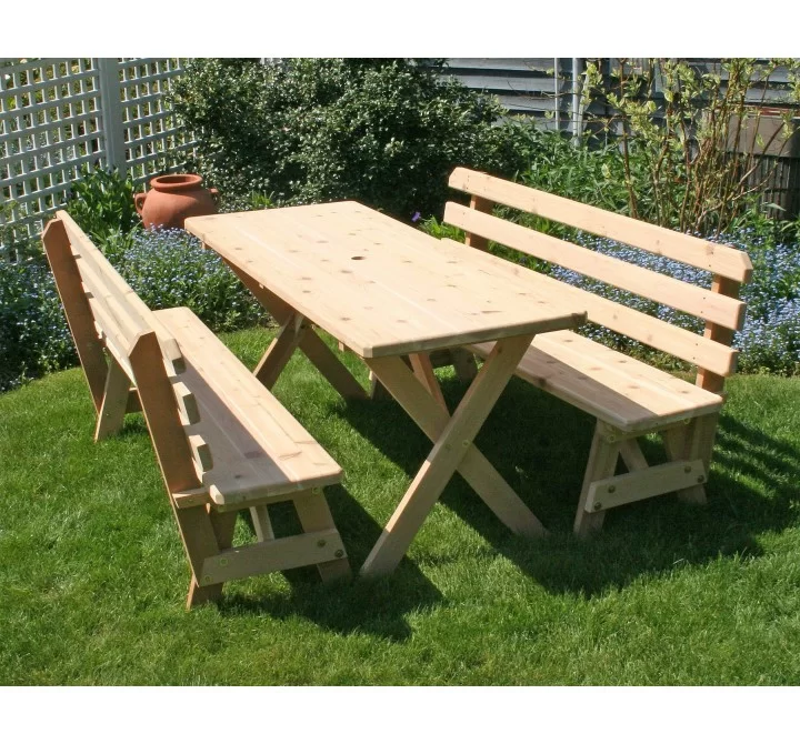 Cedar 27" Wide 10' Cross Legged Picnic Table with (4) 5' Backed Benches