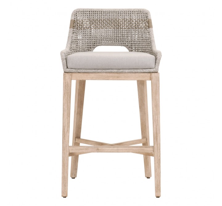 Essentials For Living Tapestry Barstool - Taupe & White Flat Rope, Natural Gray Mahogany - Front Angle