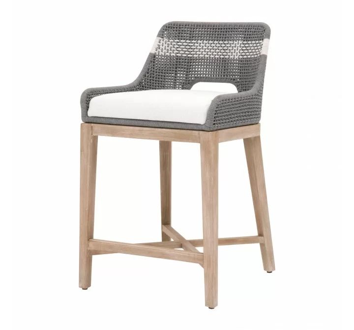 Essentials For Living Tapestry Counter Stool in Dove Flat Rope - Front Side Angle