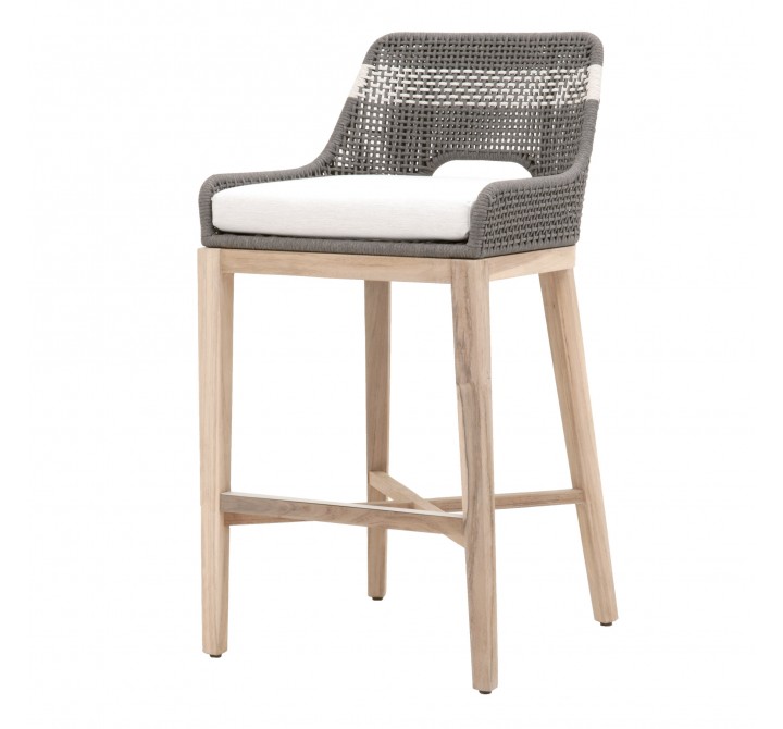Essentials For Living Tapestry Outdoor Barstool in Dove Flat Rope - Front Side Angle