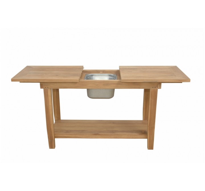 Anderson Teak Nautilus Console Table w/ SS Container Open