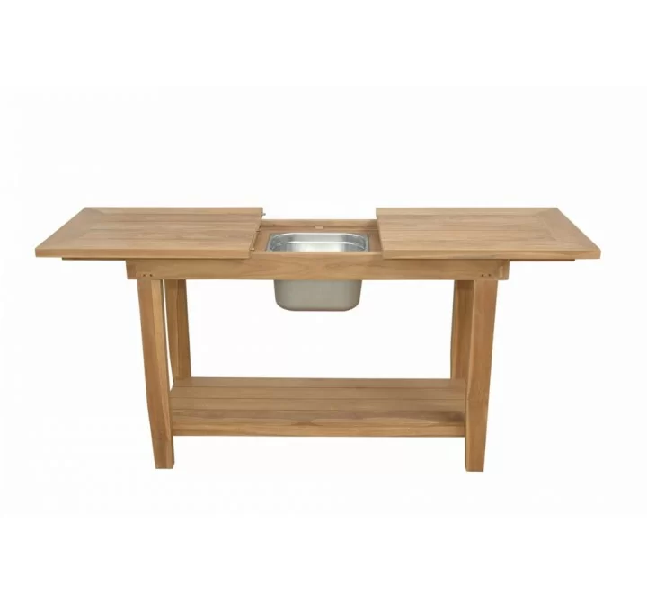 Anderson Teak Nautilus Console Table w/ SS Container-1 Open