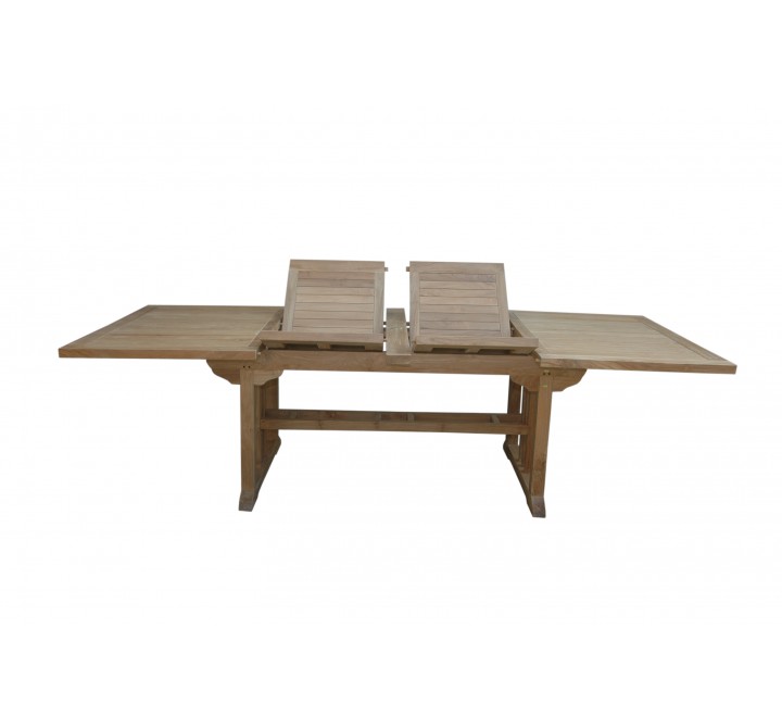 Anderson Teak Sahara 106" Rectangular Double Ext. Table Side open view