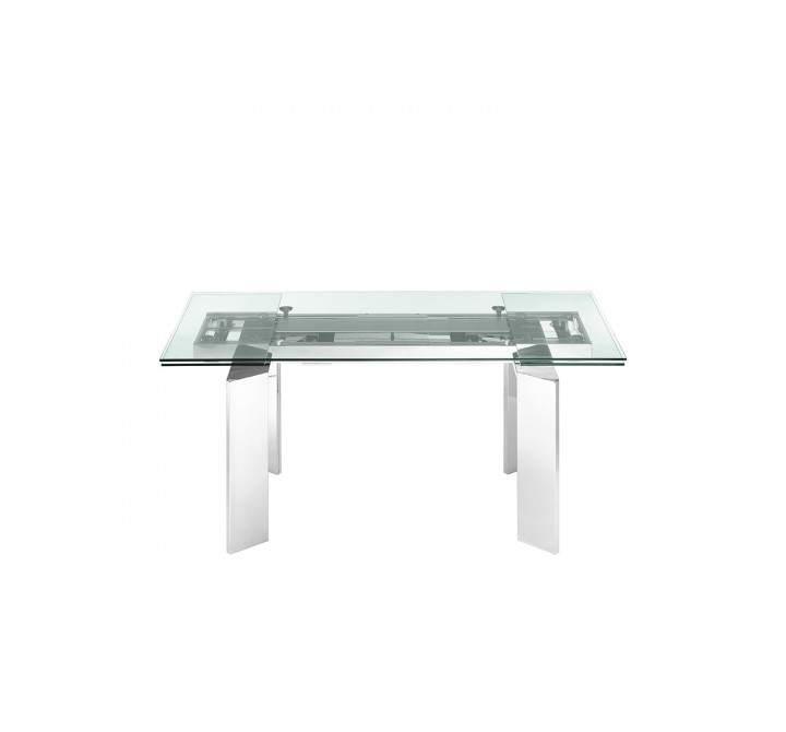 ASTOR Dining Table In Clear Glass With Polished Stainless Steel Base - Front