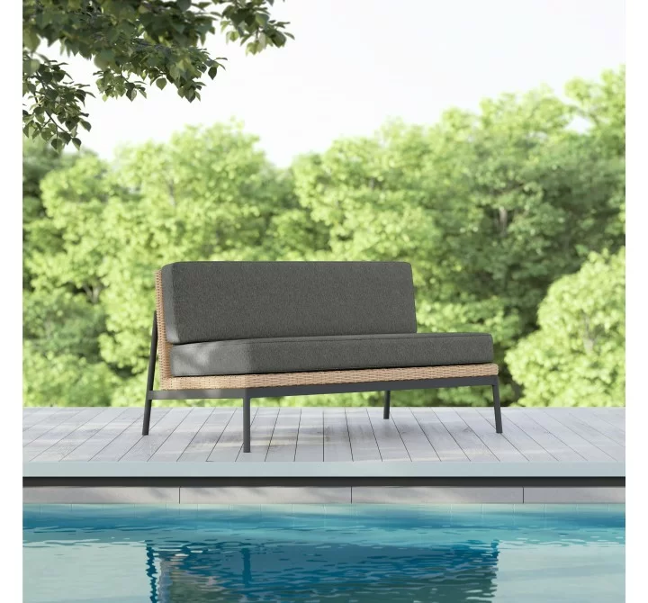 Azzurro Terra 2 Seat Sofa With Matte Charcoal Aluminum And Natural All-Weather Wicker With Midnight Cushion - Lifestyle