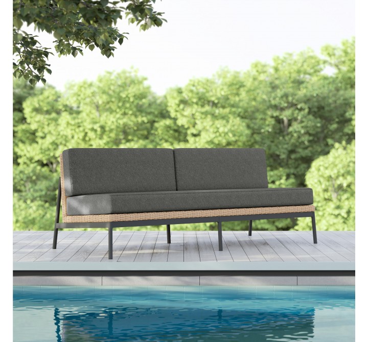 Azzurro Terra 3 Seat Sofa With Matte Charcoal Aluminum And Natural All-Weather Wicker With Midnight Cushion - Lifestyle