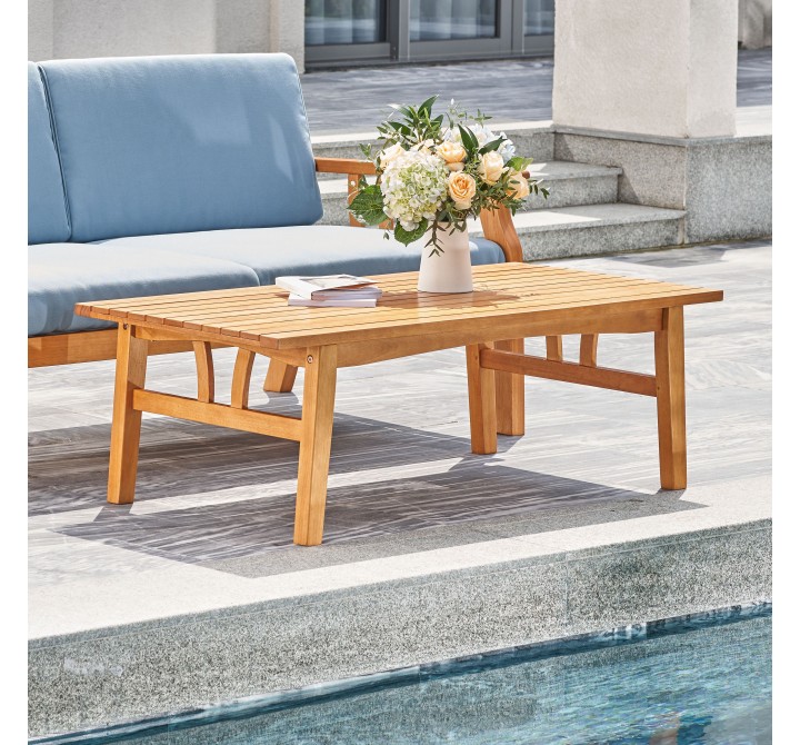 Vifah Kapalua Honey Nautical Eucalyptus Wooden Outdoor Sofa Table, Lifestyle