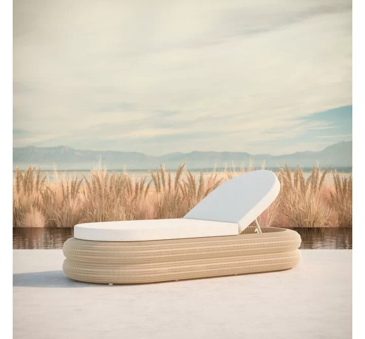 Azzurro Living Texoma Lounge Chair With Natural Aluminum Frame And Almond All-Weather Wicker - Lifestyle