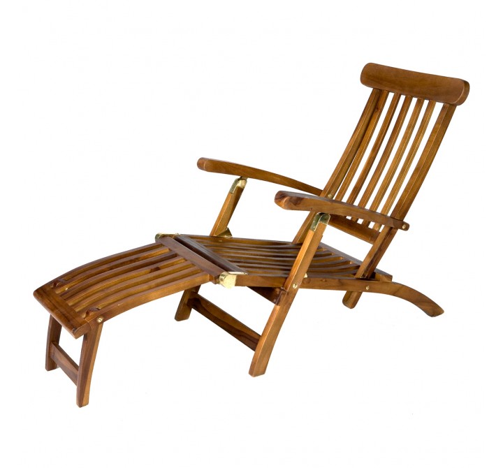 All Things Cedar 5 Position Java Teak Steamer Patio Chaise Arm Chair 