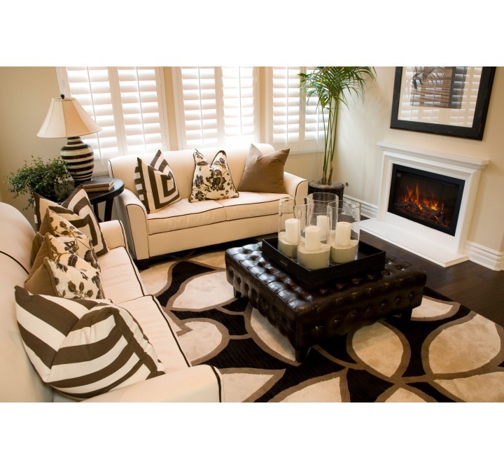 Amantii 30” Fireplace With A Steel Trim and Glass Inlay - 10 Piece Log Set With Remote And Cord - Lifestyle 1