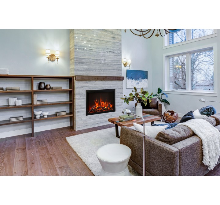 Amantii 38” Fireplace With A Steel Trim and Glass Inlay - 10 Piece Log Set With Remote And Cord - Lifestyle 1